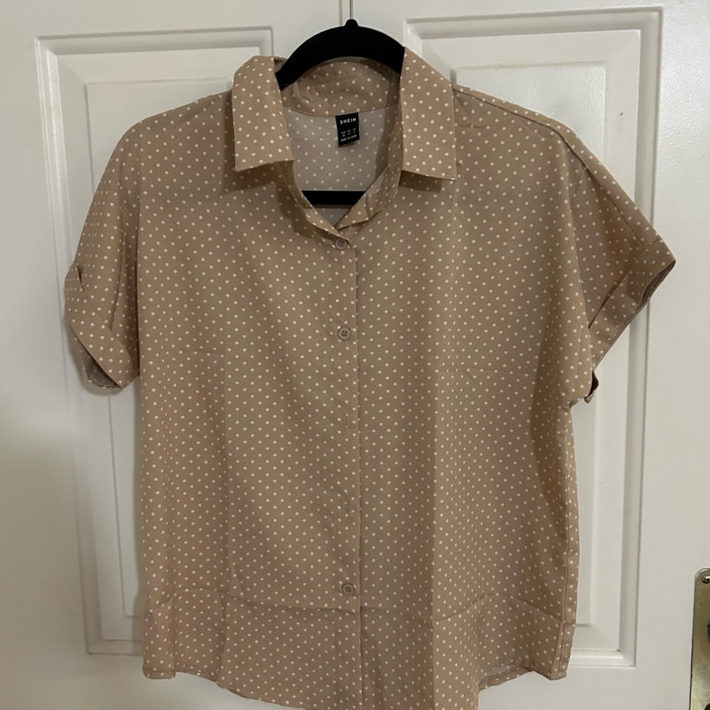 Cream polka dot collared blouse